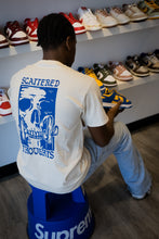 Load image into Gallery viewer, Scattered Thoughts “ Cream Tees” Royal Blue print
